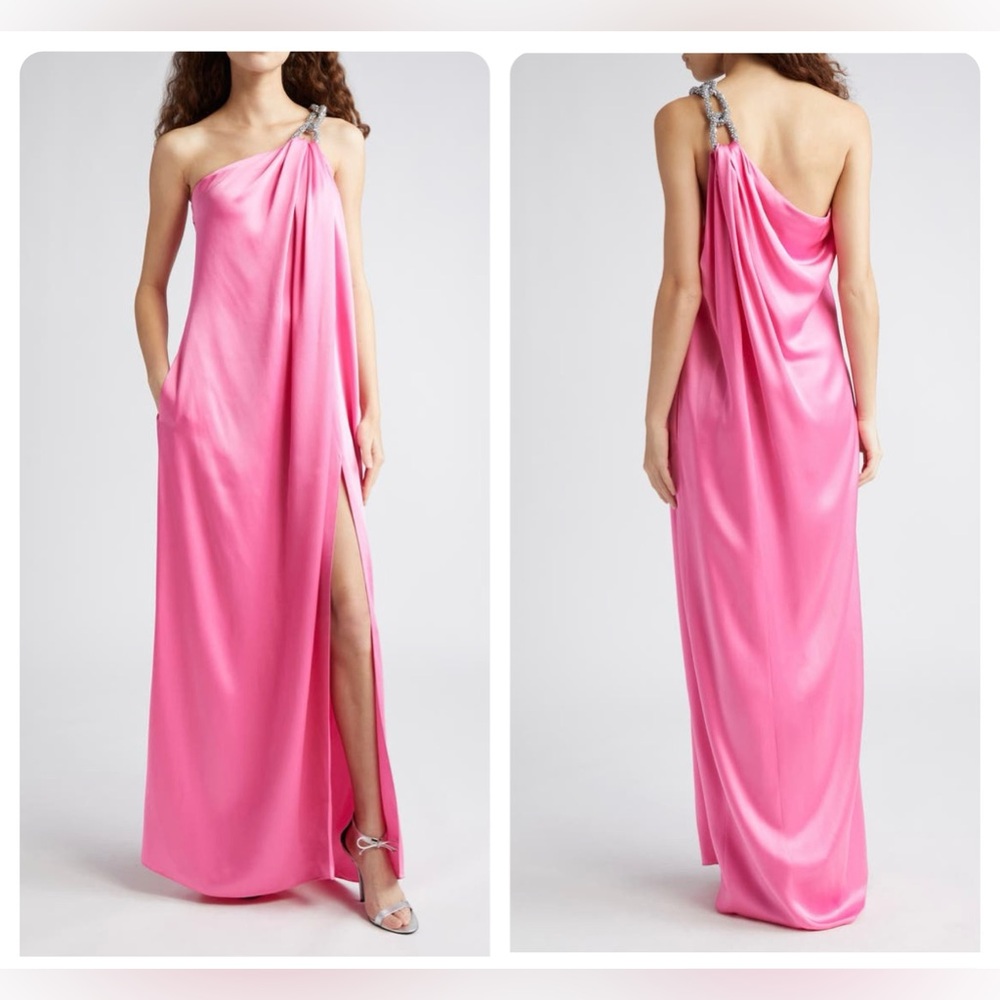 Stella McCartney Falabella Crystal Chain Satin One Shoulder Gown US 2 $2800